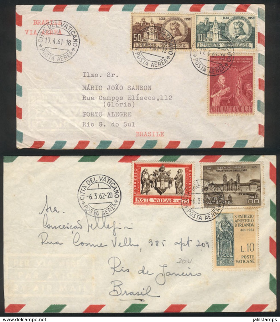 VATICAN: 2 Airmail Covers Sent To Brazil In 1961/2, Nice Postages! - Storia Postale