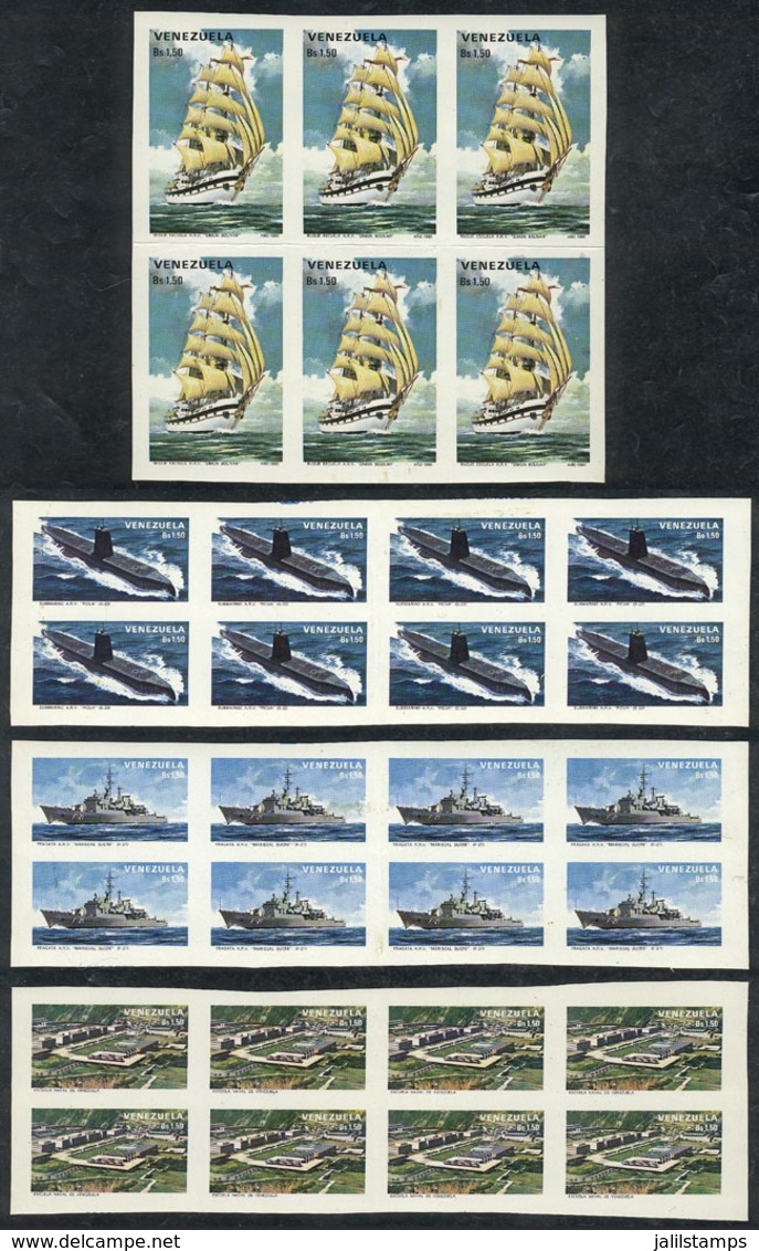 VENEZUELA: Sc.1234/7, 1980 Battle Ships, Cpl. Set Of 4 Values In IMPERFORATE Blocks Of 6 And 8, Very Fine Quality (one W - Venezuela