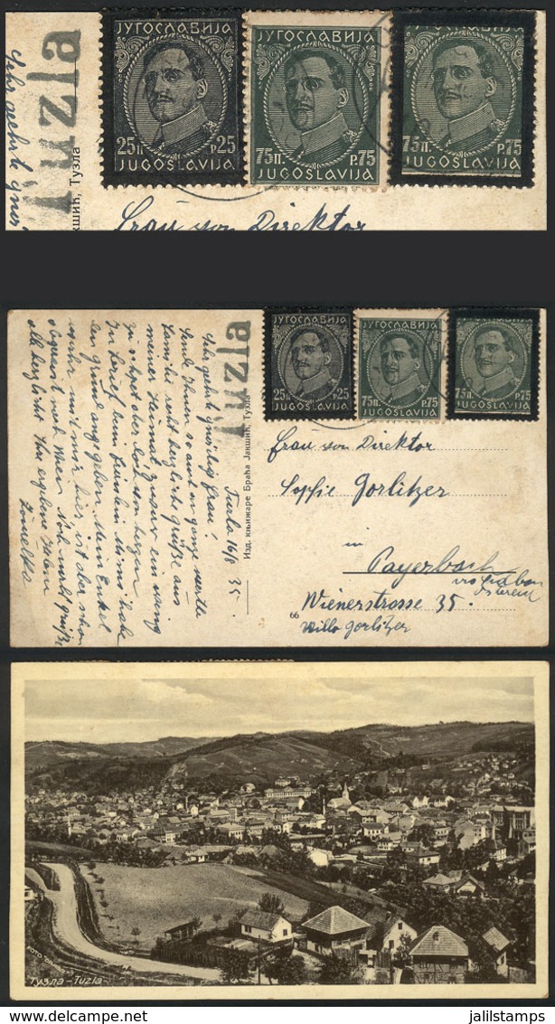 YUGOSLAVIA: Postcard With General View Of TUZLA, Sent To Germany On 16/AU/1935 Franked With 175p. Including Twin Values  - Altri & Non Classificati