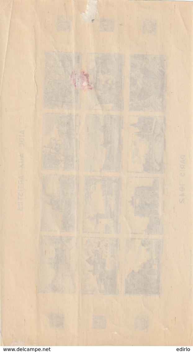 LOT Erinophilie - FRANCE - erinnophilie - 5 feuilles aide aux artistes - Paris 1942 - quelques adhérences