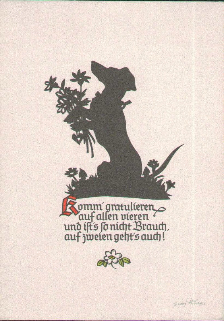 Dackel Gratuliert Zum Geburtstag, Künstler-Postkarte, Plischke, Scherenschnitt - Silhouette - Scherenschnitt - Silhouette