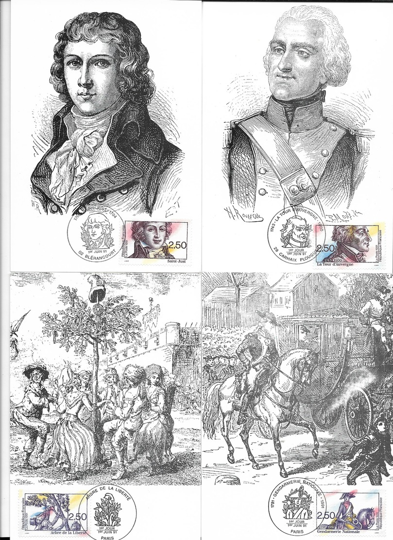 Bicentenaire De La Révolution Française - Lot De 14 CM Diff. ( Avec Oblit . 1er Jour Et Temporaires Illustrées )- PE ( V - Collections, Lots & Séries