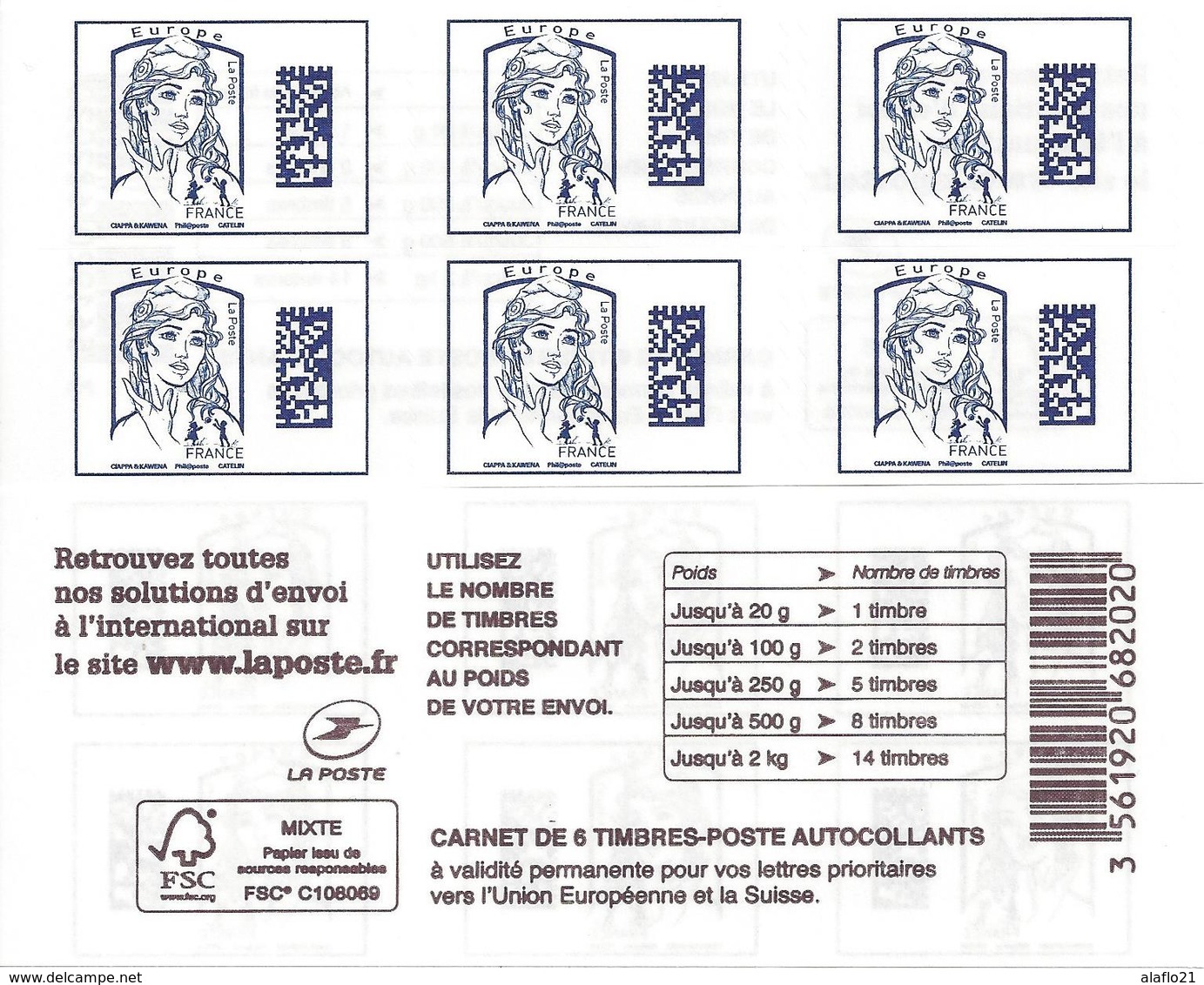 CARNET DATAMATRIX 1216-C2 - EUROPE 20 Grammes 2017 - 6 TIMBRES AUTOADHESIFS - Autres & Non Classés