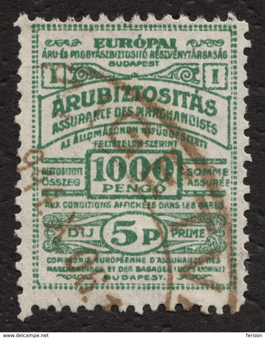 1910's Hungary - Travel / Baggage Insurance REVENUE Stamp / Label Vignette - Used - 1000 / 5 Pengő - Revenue Stamps