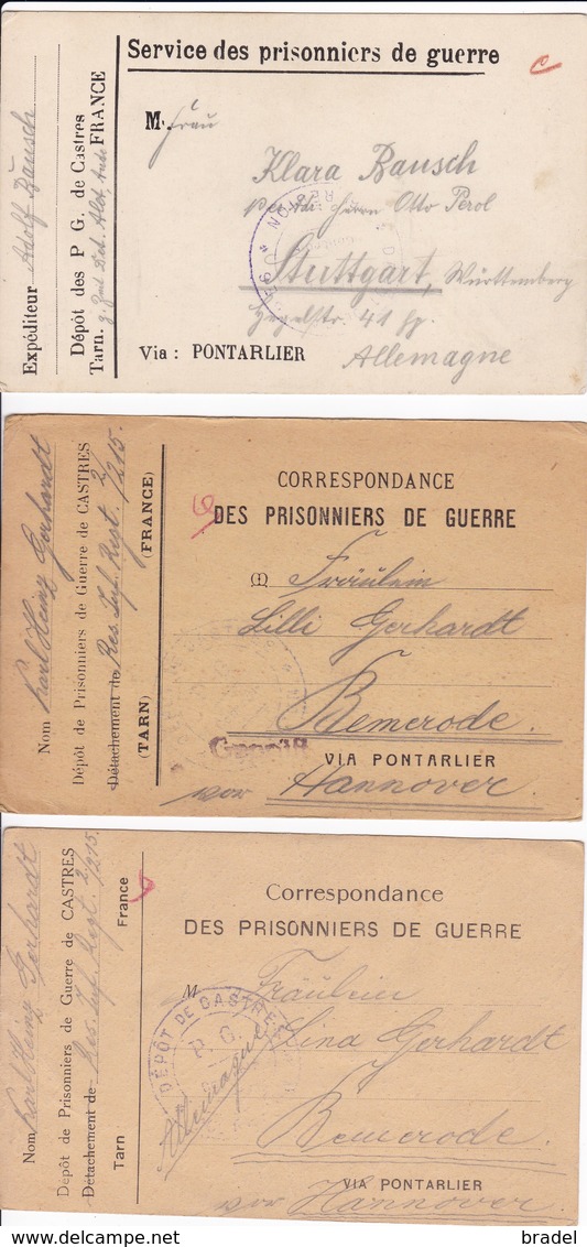 Carte Franchise Prisonniers De Guerre De Castres Tarn Les 3 Types Différents - Lettres & Documents