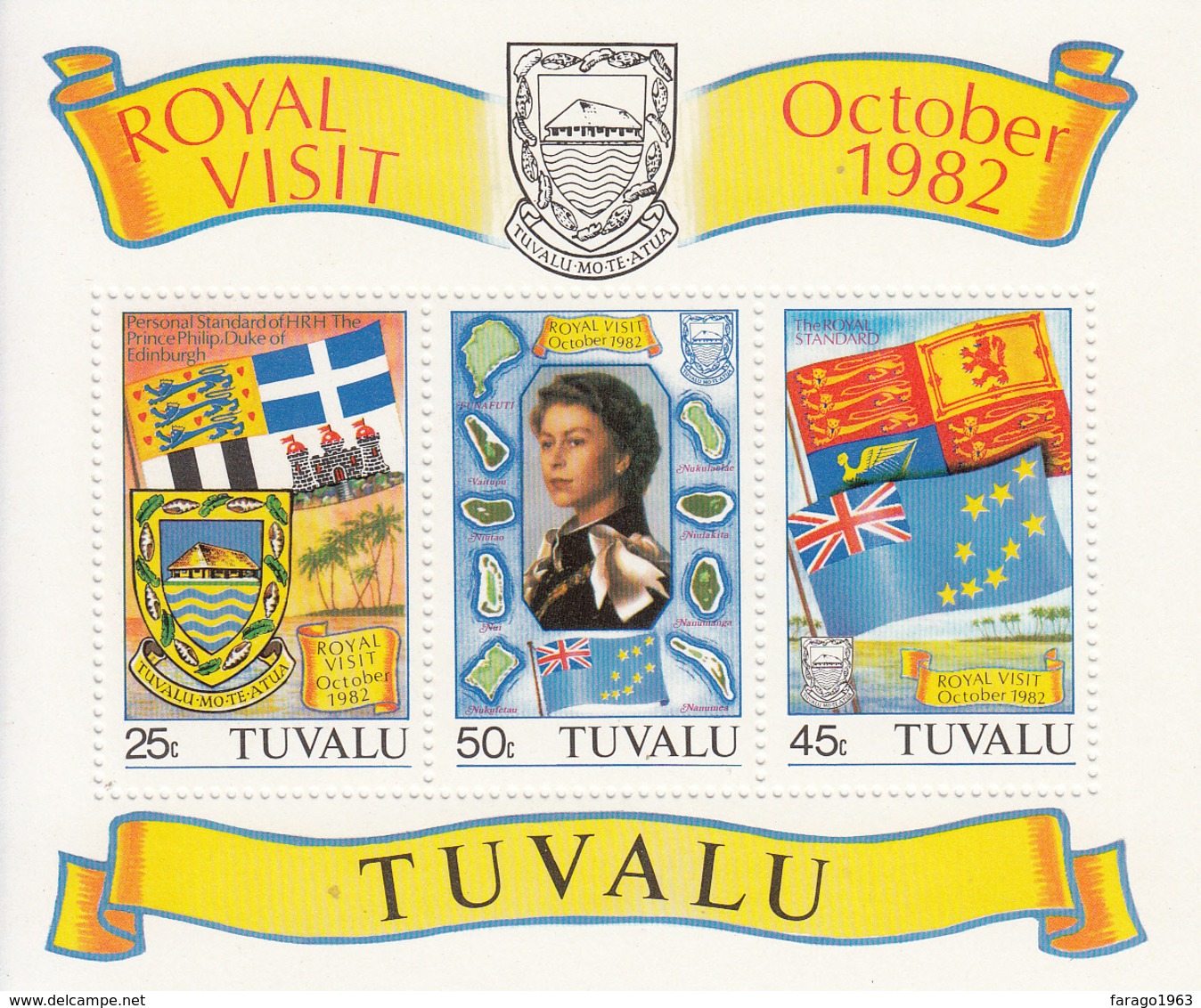 1982 Tuvalu QE Royal Visit Flags Coats Of Arms Miniature Sheet Of 3 MNH - Tuvalu