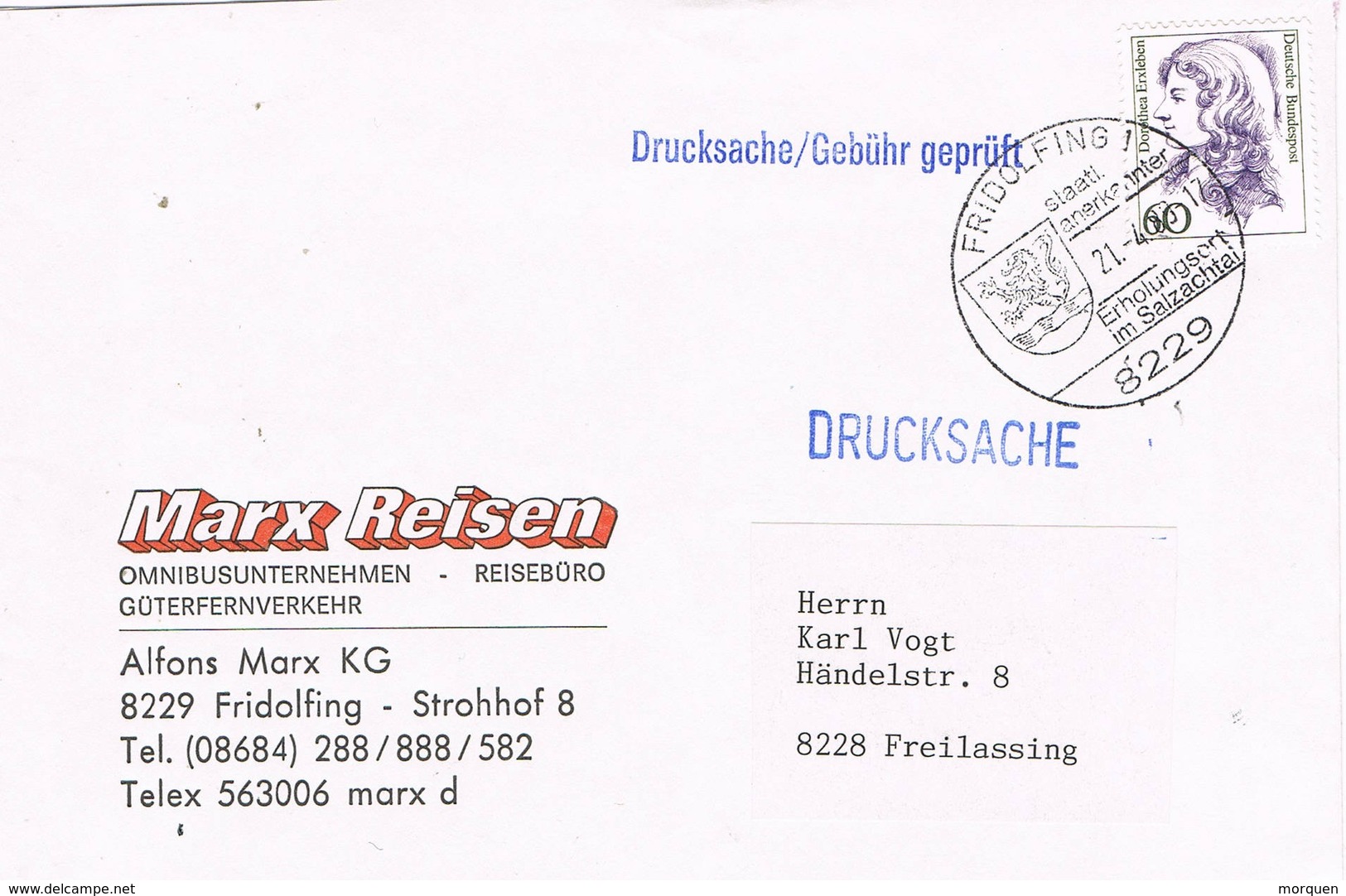 30350. Carta Drucksache FRIDOLFING (Alemania Federal) 1983. Reconocimiento Estado - Cartas & Documentos