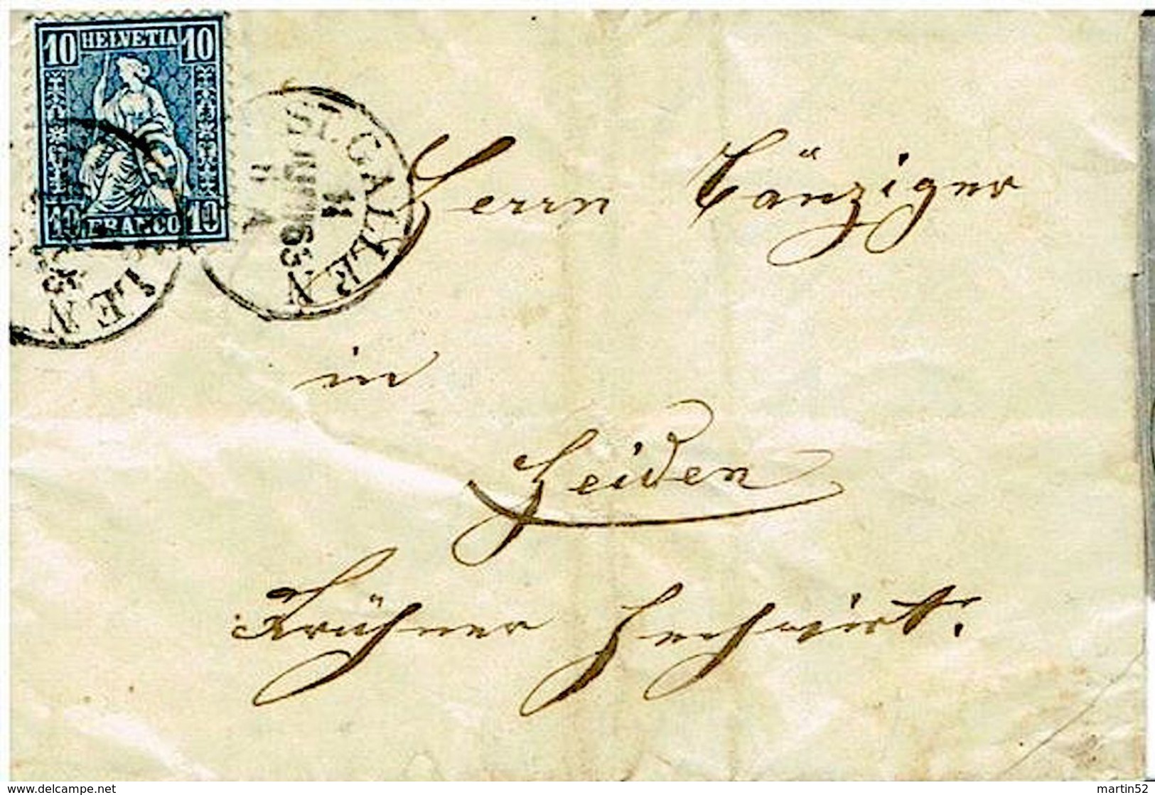 Schweiz Suisse 1863: HELVETIA 10c Blau Zu 31 Mi 23 Yv 36 Falt-Brief Mit O ST.GALLEN 11 JUIN 63 Nach HEIDEN (Zu CHF 5.00) - Lettres & Documents