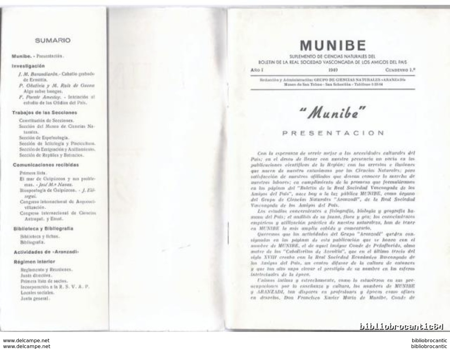 *MUNIBE* (ARCHEOLOGIE < EUSKALLERIA < AITZBITARTE) 1949 N°1 - BOLETIN SOC. VASCONGADA (Livre En Basque) - Ontwikkeling