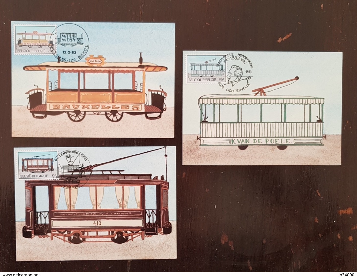 BELGIQUE Tramway, Yvert 2079/81 Sur Cartes Maximums, FDC, Premier Jour. 1983 - Tramways