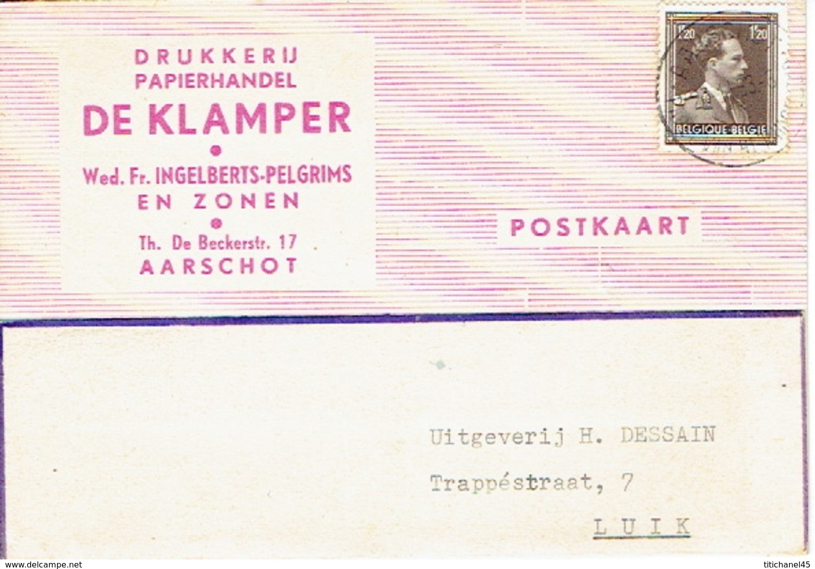 Postkaart Publicitaire 1953 AARSCHOT- "DE KLAMPER" - Wed. Fr. INGELBERTS-PELGRIMS - Drukkerij - Papierhandel - Aarschot