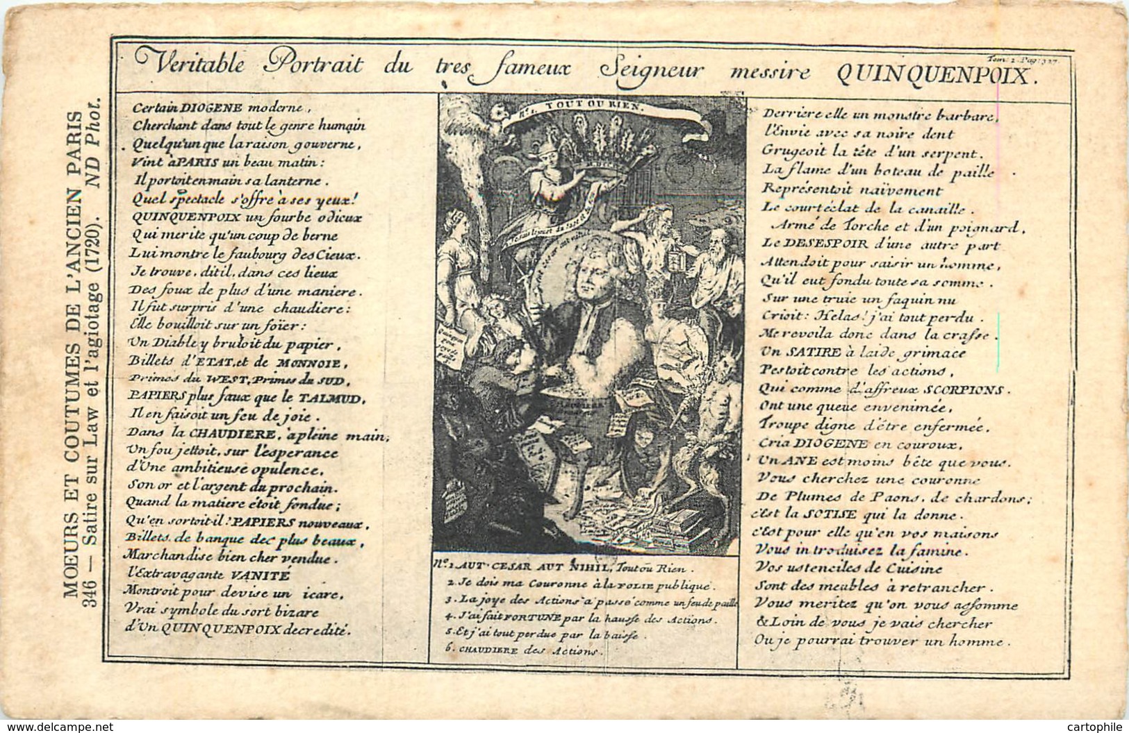 75 - ANCIEN PARIS - Portrait Du Seigneur Messire Quincampoix - Moeurs Et Coutumes 346 - Konvolute, Lots, Sammlungen