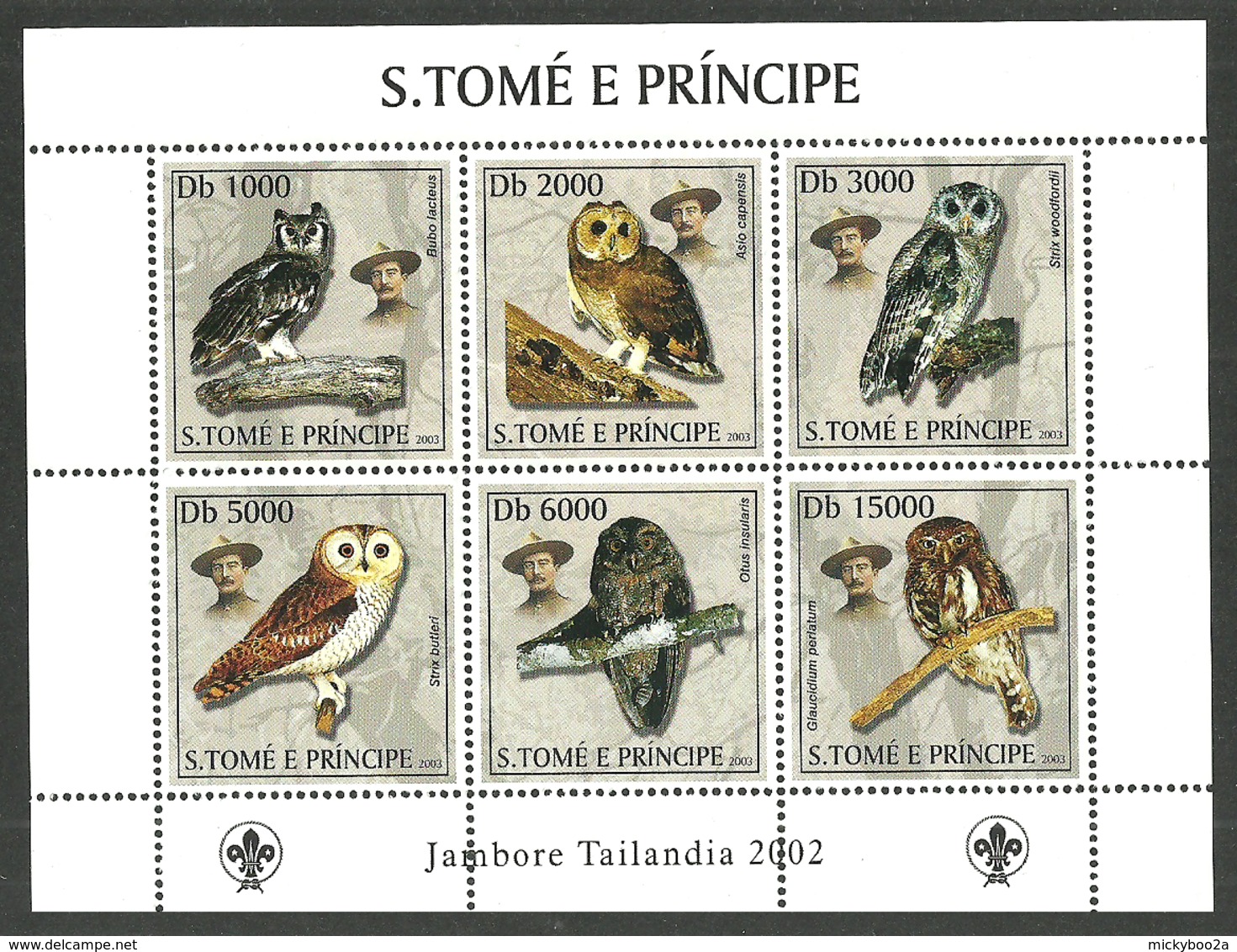 ST THOMAS AND PRINCE 2002 SCOUTS BIRDS OWLS M/SHEET MNH - Sao Tome And Principe