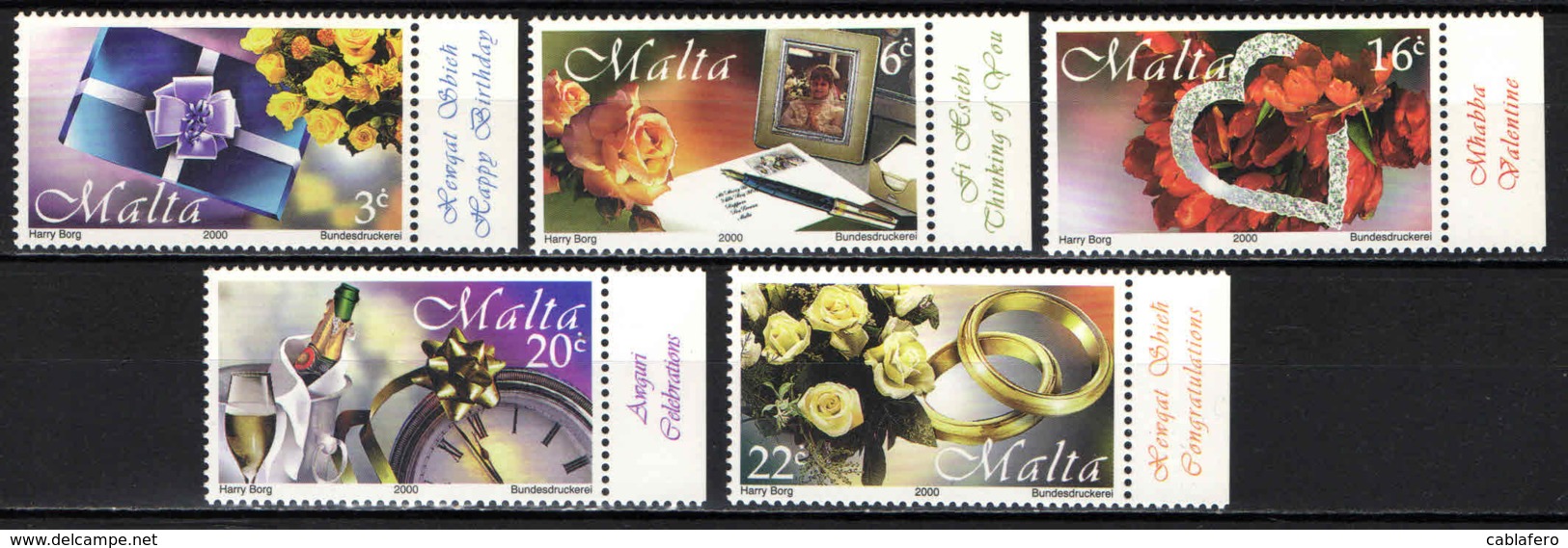 MALTA - 2000 - FRANCOBOLLI AUGURALI: BUON COMPLEANNO, SAN VALENTINO, MATRIMONIO  - MNH - Malta