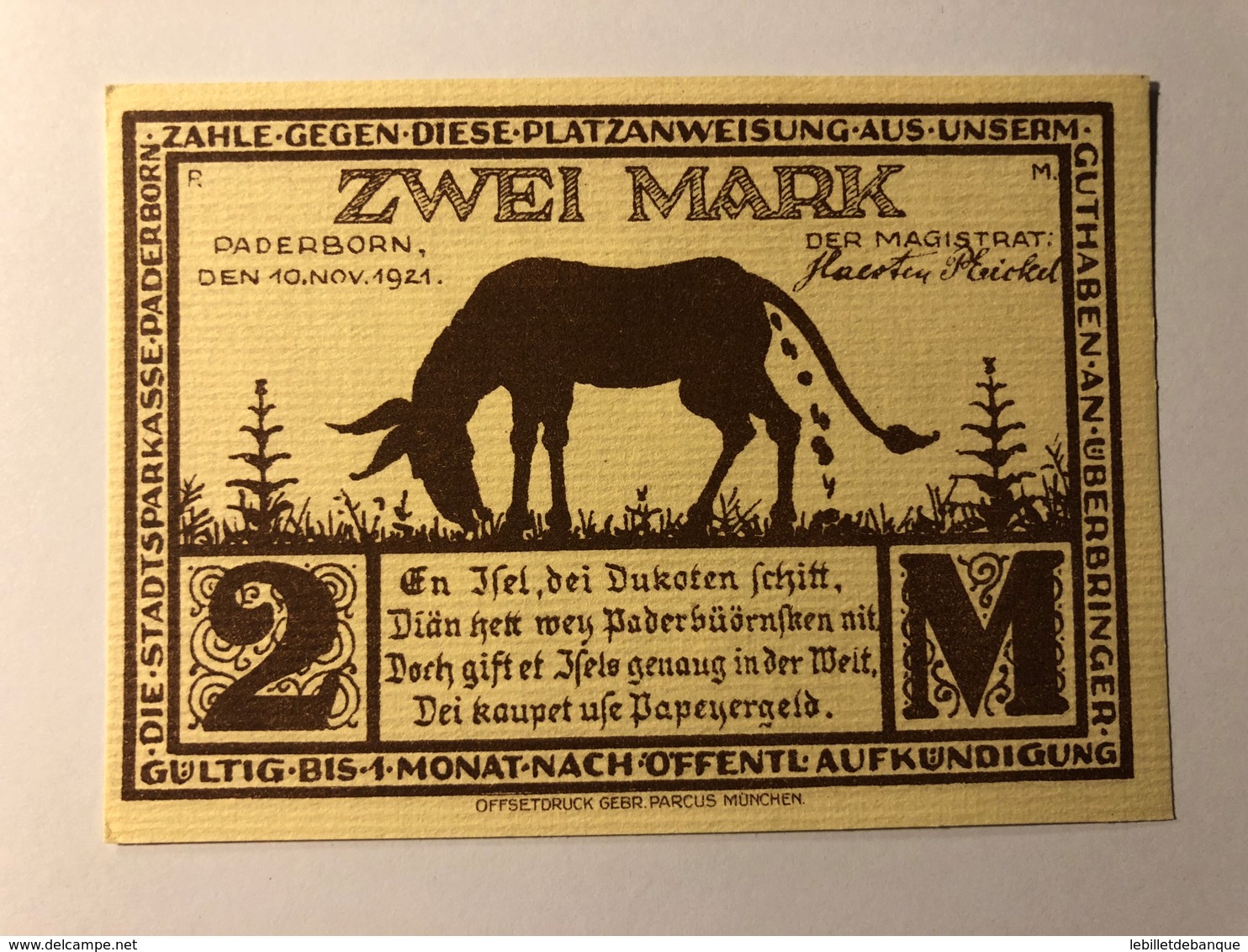 Allemagne Notgeld Paderborn 2 Mark - Collections