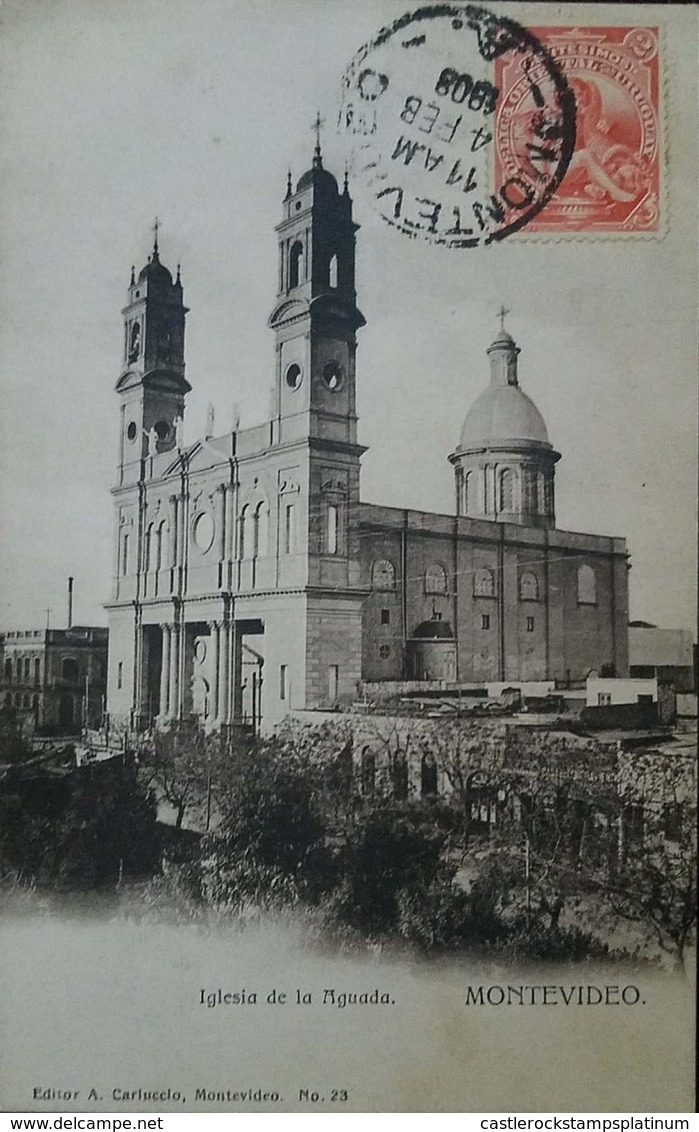 O) 1901 CIRCA - URUGUAY, LA AGUADA  CHURCH -NEOCLASSICAL ARCHITECTURE, STAMP EROS AND CORNUCOPIA, POSTAL CARD XF - Uruguay