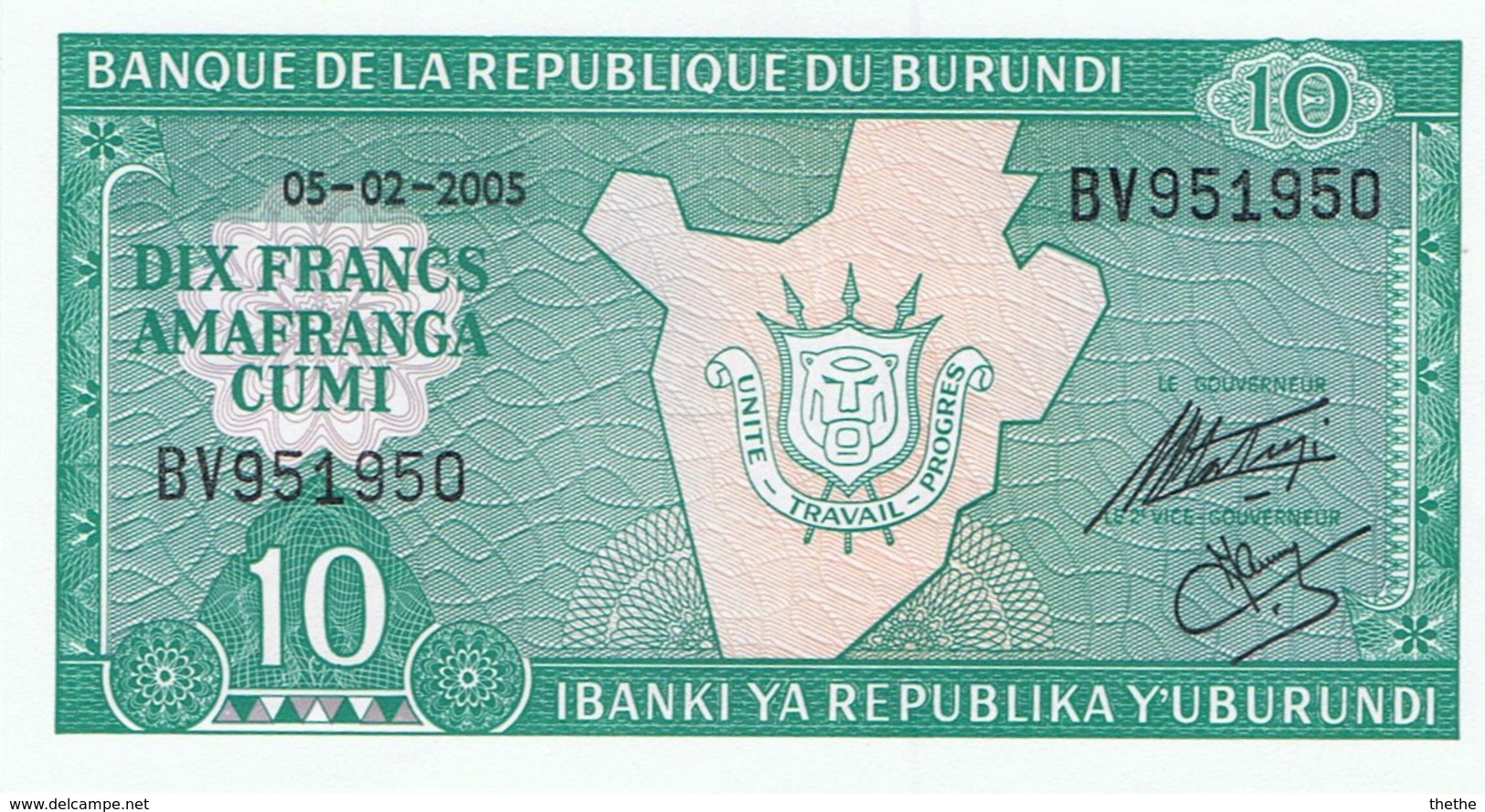 BURUNDI - 10 UNITE- UBUMWE - 10 FRANCS - NEUF - Burundi