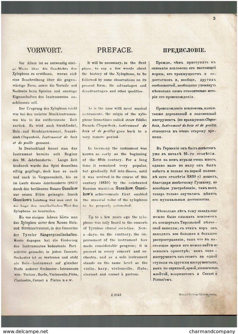 C1895 Otto SEELE Neue Vollständige Xylophon-Schule / Self Instructor For The Xylophon - Xylophone -  5 Scans - Etude & Enseignement