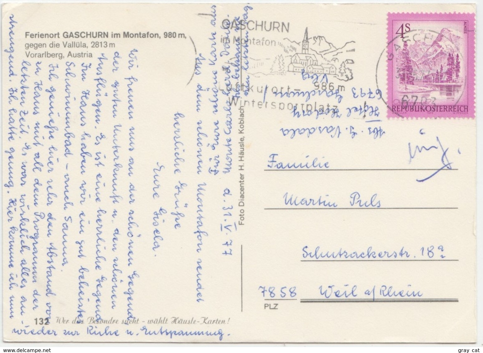 Ferienort GASCHURN Im Montafon, 980 M, Vorarlberg, Austria, 1977 Used Postcard [22016] - Gaschurn