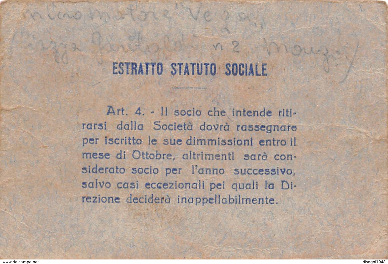 07571 "VELOCE CLUB - PINEROLO (TO) - N° 1263" TESSERA ASSOCIATIVA ORIGINALE 1947 - Otros & Sin Clasificación