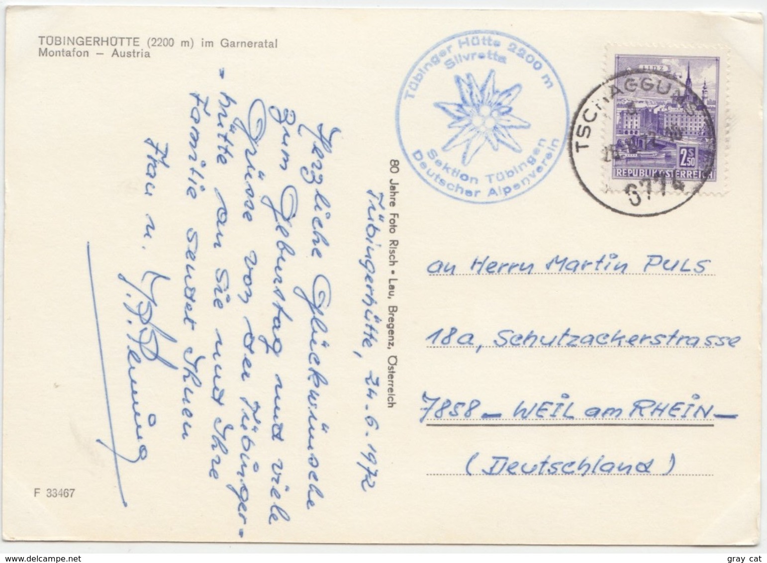 TUBINGERHUTTE (2200 M) Im Garneratal, Montafon, Austria, 1972 Used Postcard [22020] - Other & Unclassified