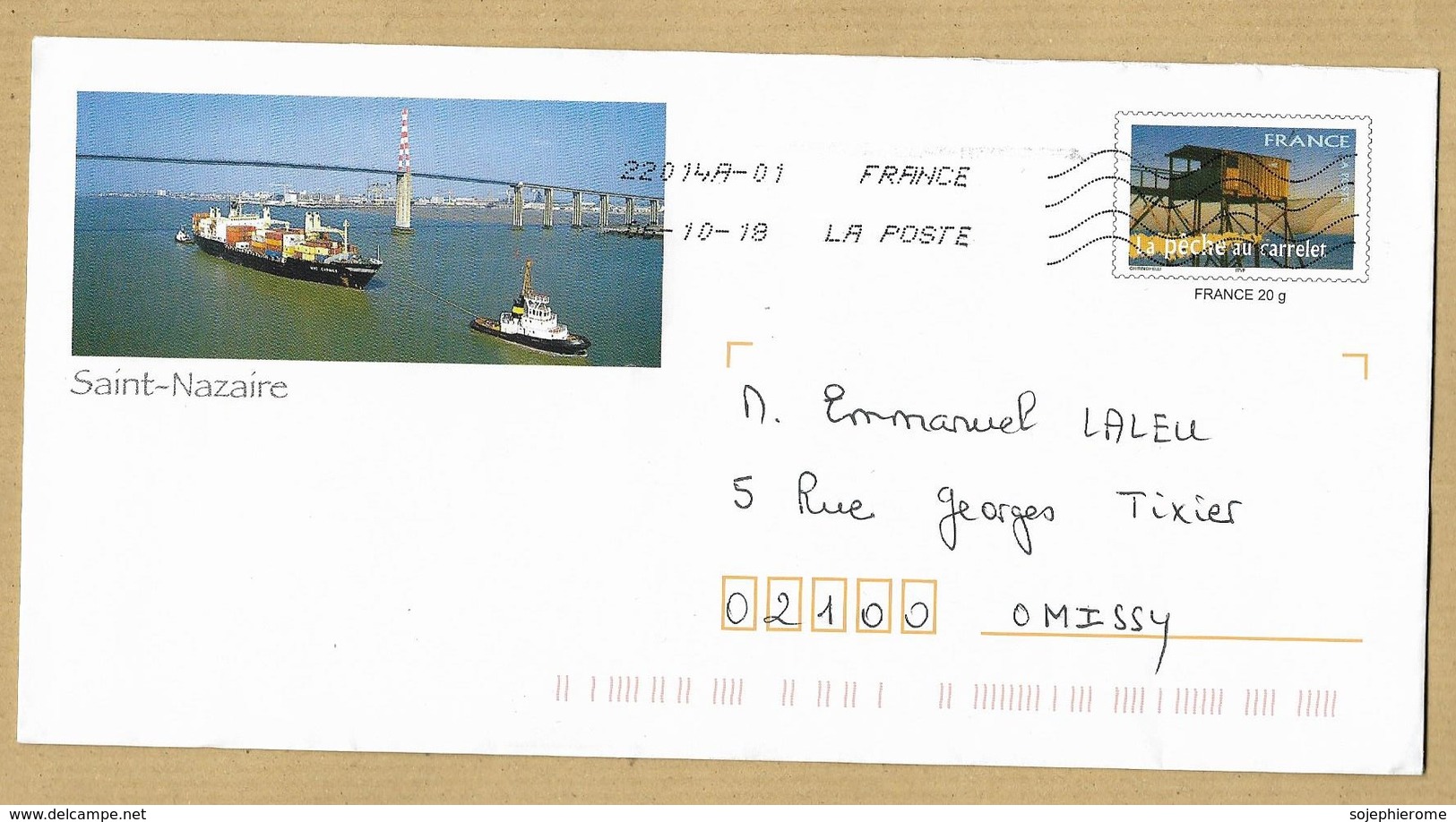 Enveloppe Saint-Nazaire (44) Cargo Tiré Ponts (recto-verso) 2scans Entier Postal 20g La Pêche Au Carrelet 06-10-2018 - 1961-....