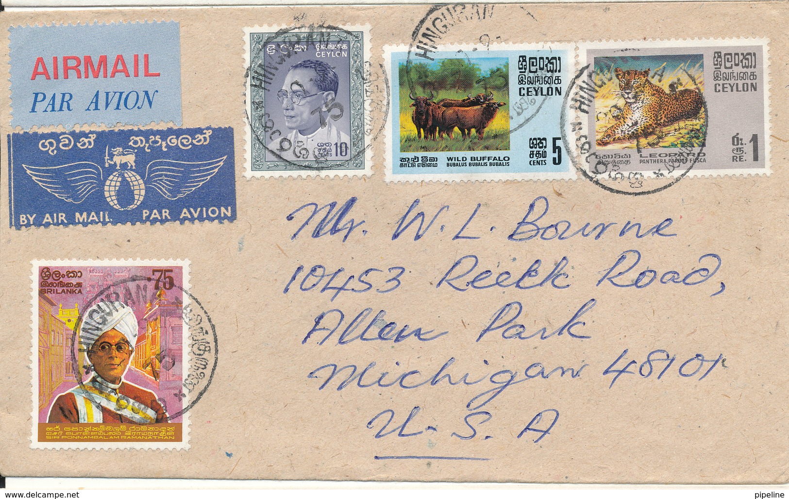 Ceylon Cover Sent Air Mail To USA 1975 With More TOPIC Stamps - Sri Lanka (Ceilán) (1948-...)