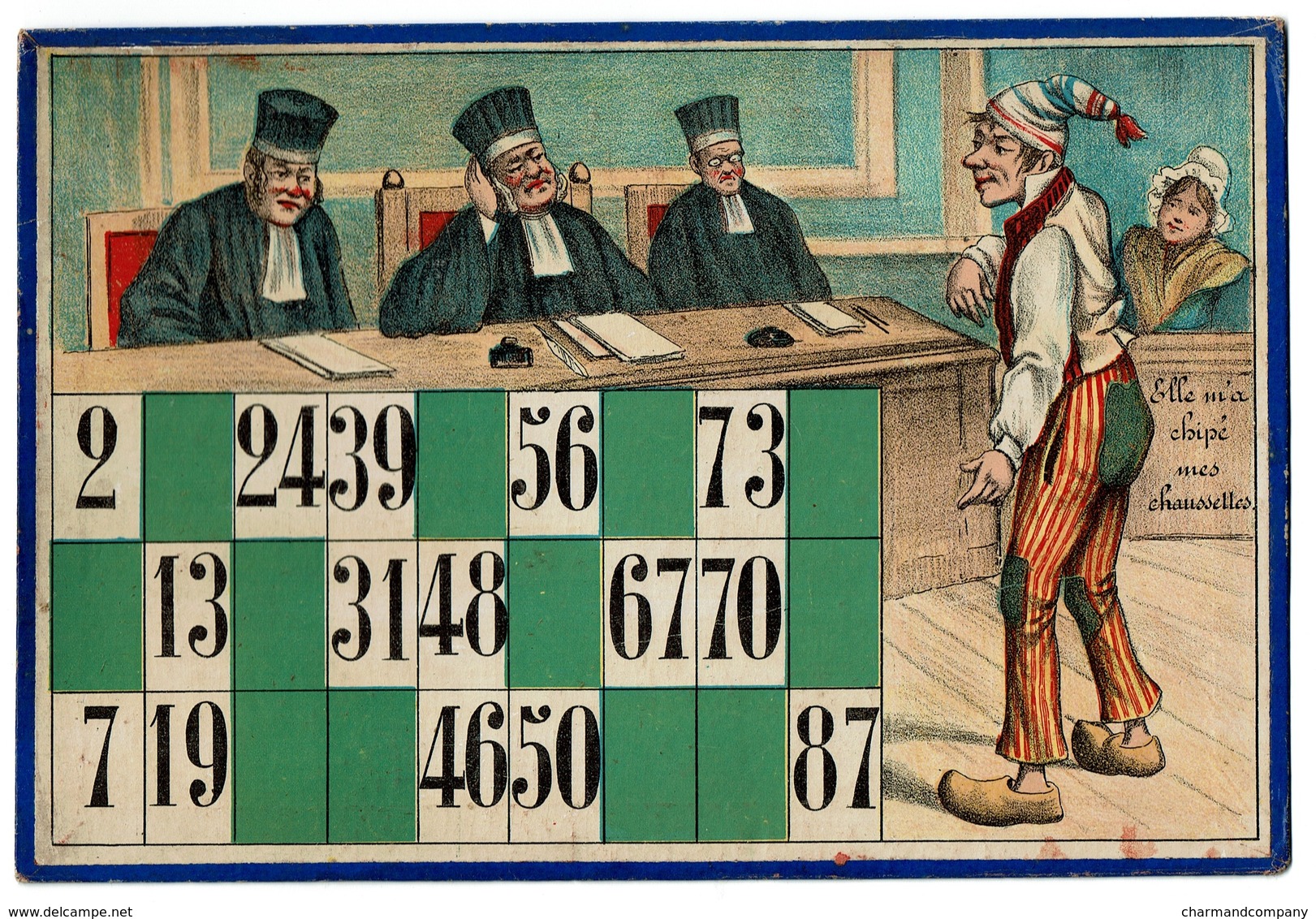 C1900 - Lithographie Glacée - 5 Planches De Loto - Thème : Au Tribunal - Juges - Avocats - Justice - 7 Scans - Oud Speelgoed