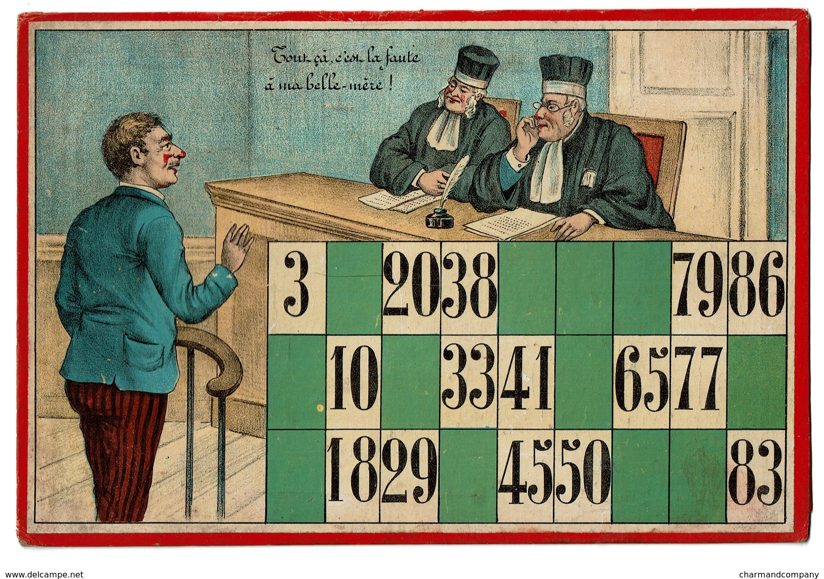 C1900 - Lithographie Glacée - 5 Planches De Loto - Thème : Au Tribunal - Juges - Avocats - Justice - 7 Scans - Oud Speelgoed