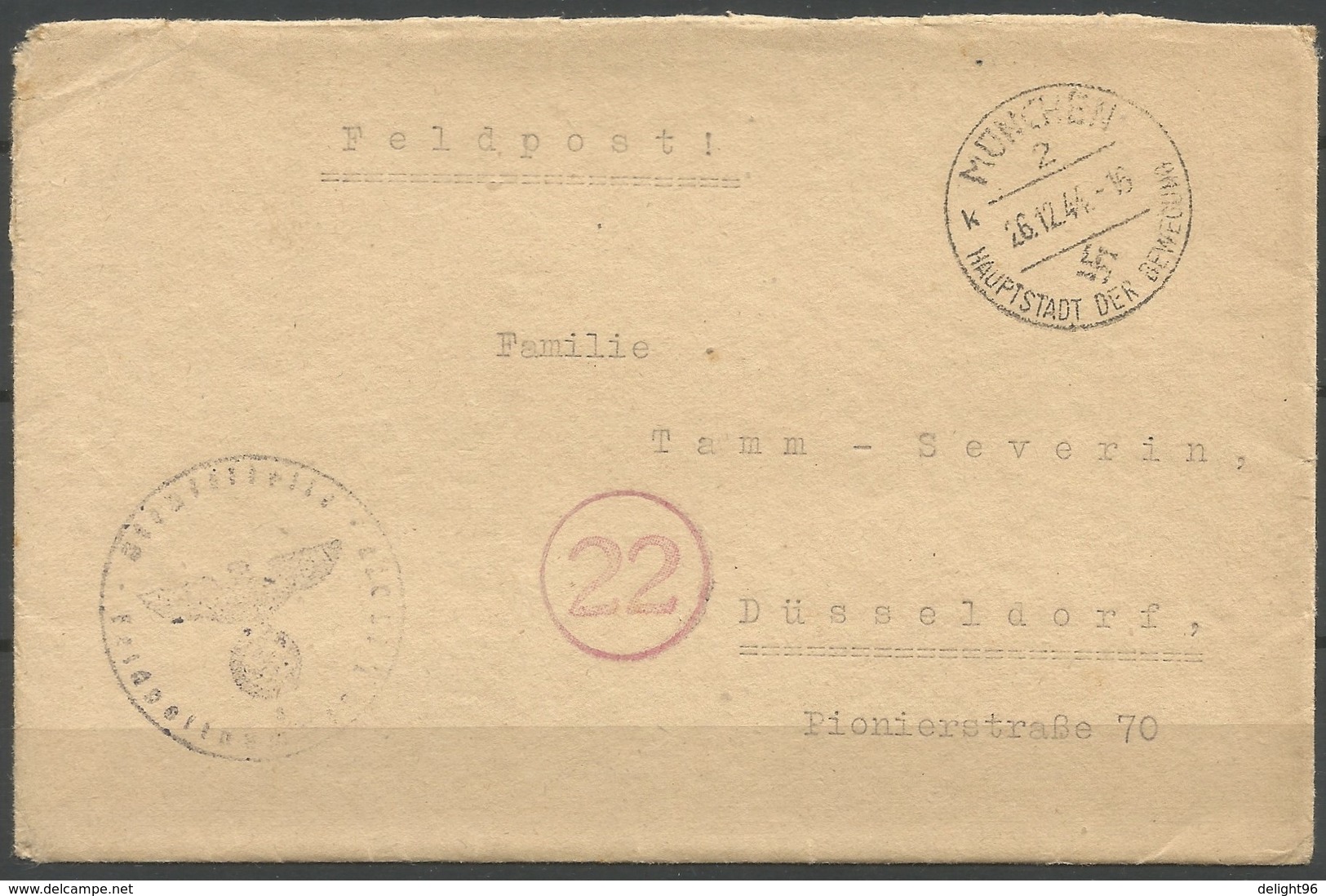 1944 Germany Postally Travelled (Feldpost) Cover - Feldpost World War II