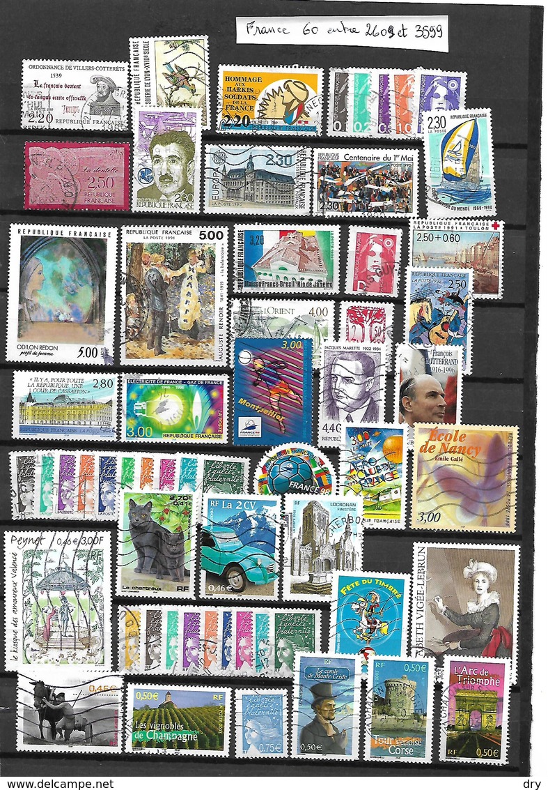 France. . 273 timbres oblitérés entre n° 15 et 3599.  Voir 7 scans. Envoi France 1,90 €.