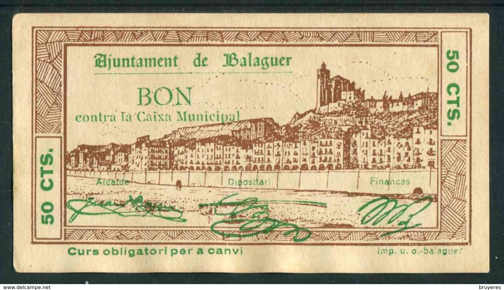 Mairie De Balaguer (Espagne - Lérida) "BON Contra La Caixa Municipal (50 CTS.) - Emission 5 Août De 1937 - Non Classés