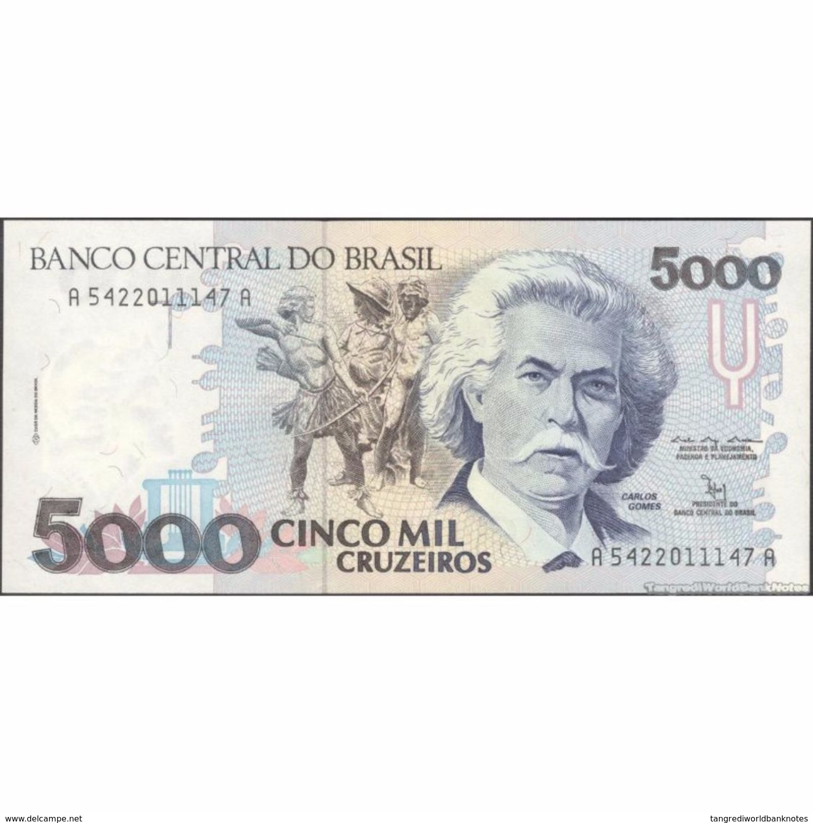 TWN - BRAZIL 232b - 5000 5.000 Cruzeiros 1991 Various Series - Signatures: Moreira & Gros UNC - Brasile