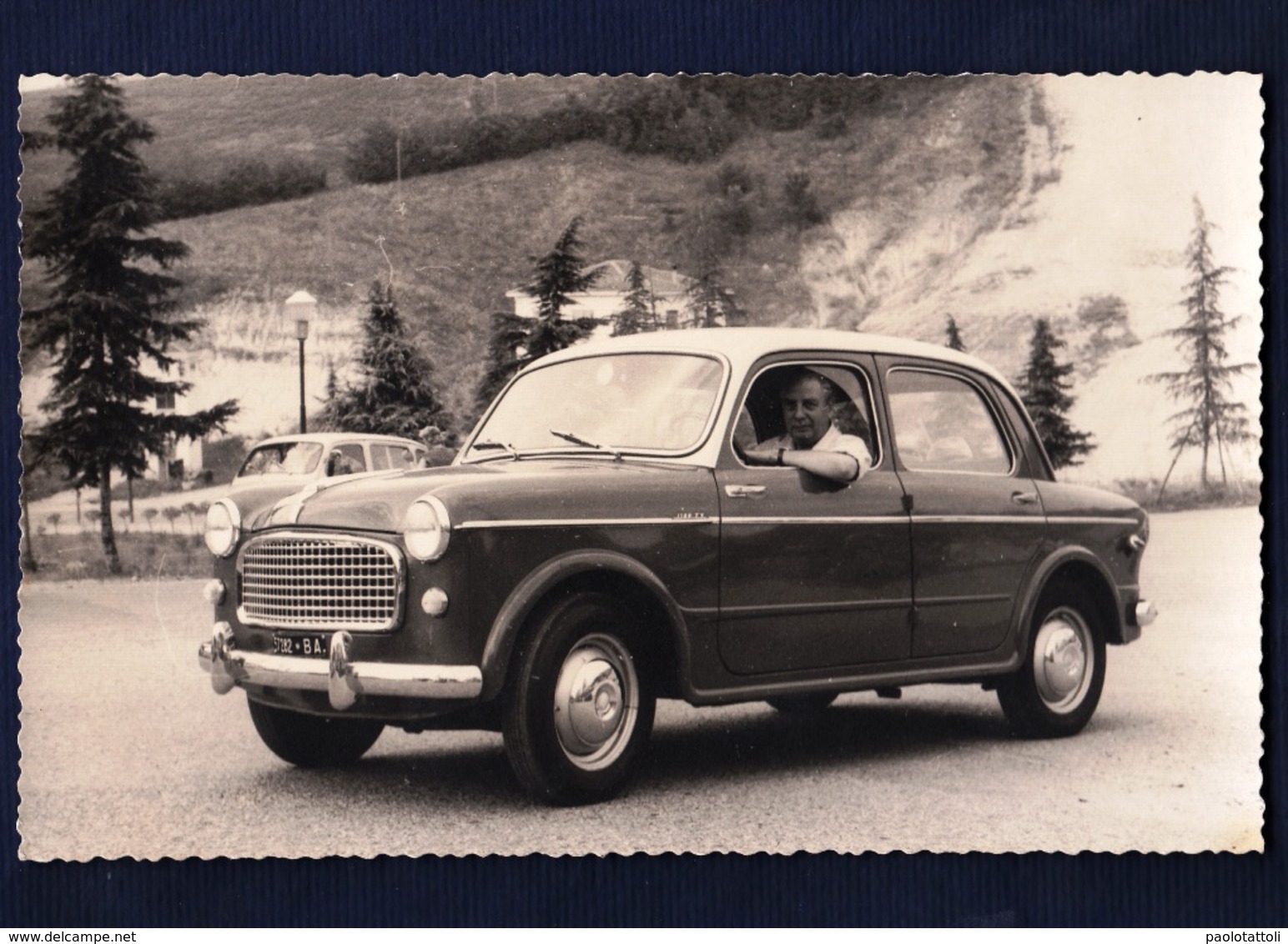 Real Photo Postcard.car Fiat 1100. Small Size, New, Divided Back. Photo Saini, Tabiano Terme. Ed. Gevaert. - Turismo