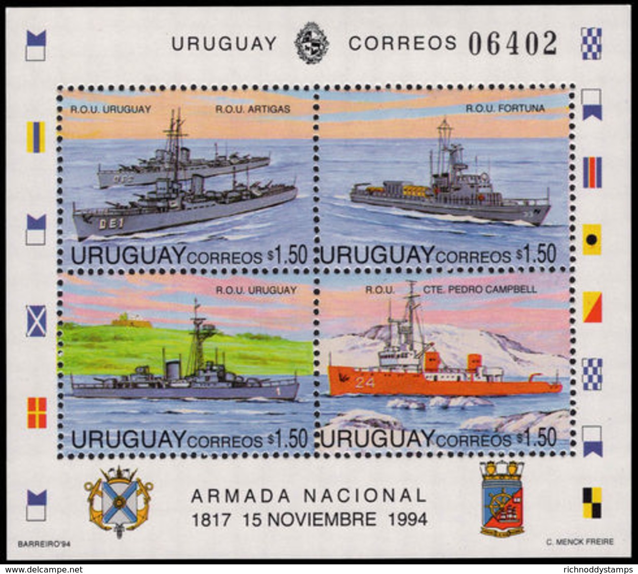 Uruguay 1994 Navy Ships Souvenir Sheet Unmounted Mint. - Uruguay