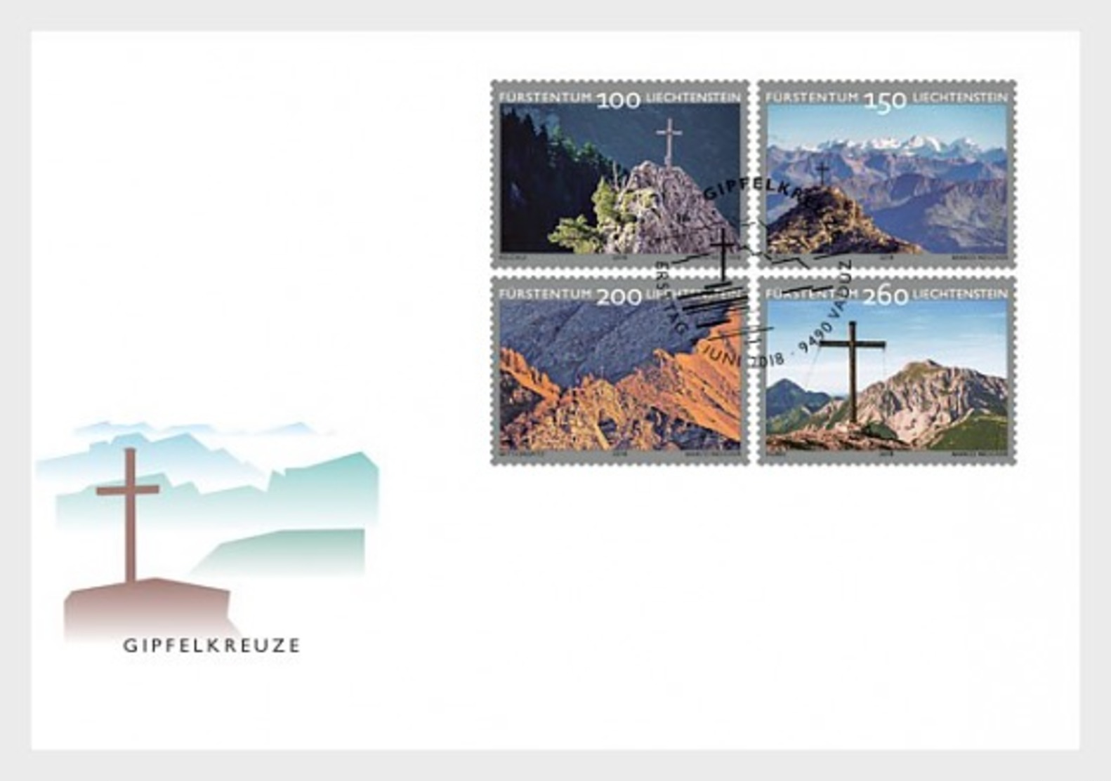 H01 Liechtenstein 2018 Summit Crosses FDC MNH Postfrisch - Oblitérés