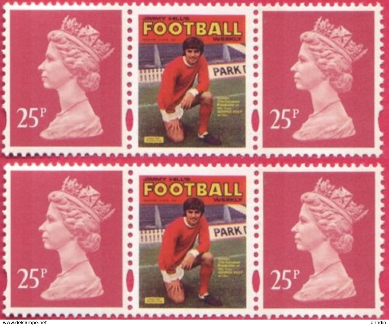 2 X 1996 GB Machin Strips - 2 X 25p SG Y1752 + Central Label Showing George Best Picture - UM/MNH ( Football Soccer ) - Machins