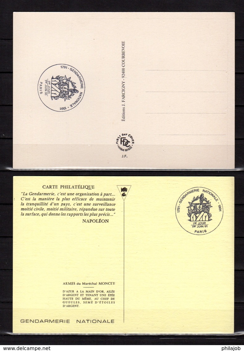 " MARECHAL MONCEY / GENDARMERIE " Sur 2 Cartes Maximum Signées Par J. JUBERT De 1991. N° YT 2702. Parfait état CM - Police - Gendarmerie