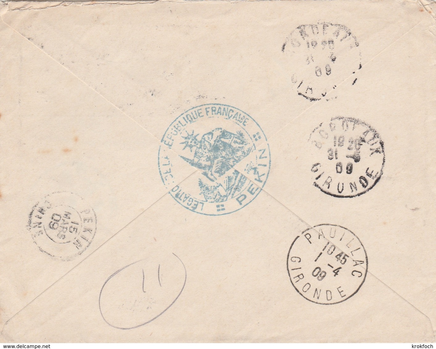 Pekin Peking Beijing 1909 - Via Siberia - Verso Légation République Française - 2 Scans - Lettres & Documents