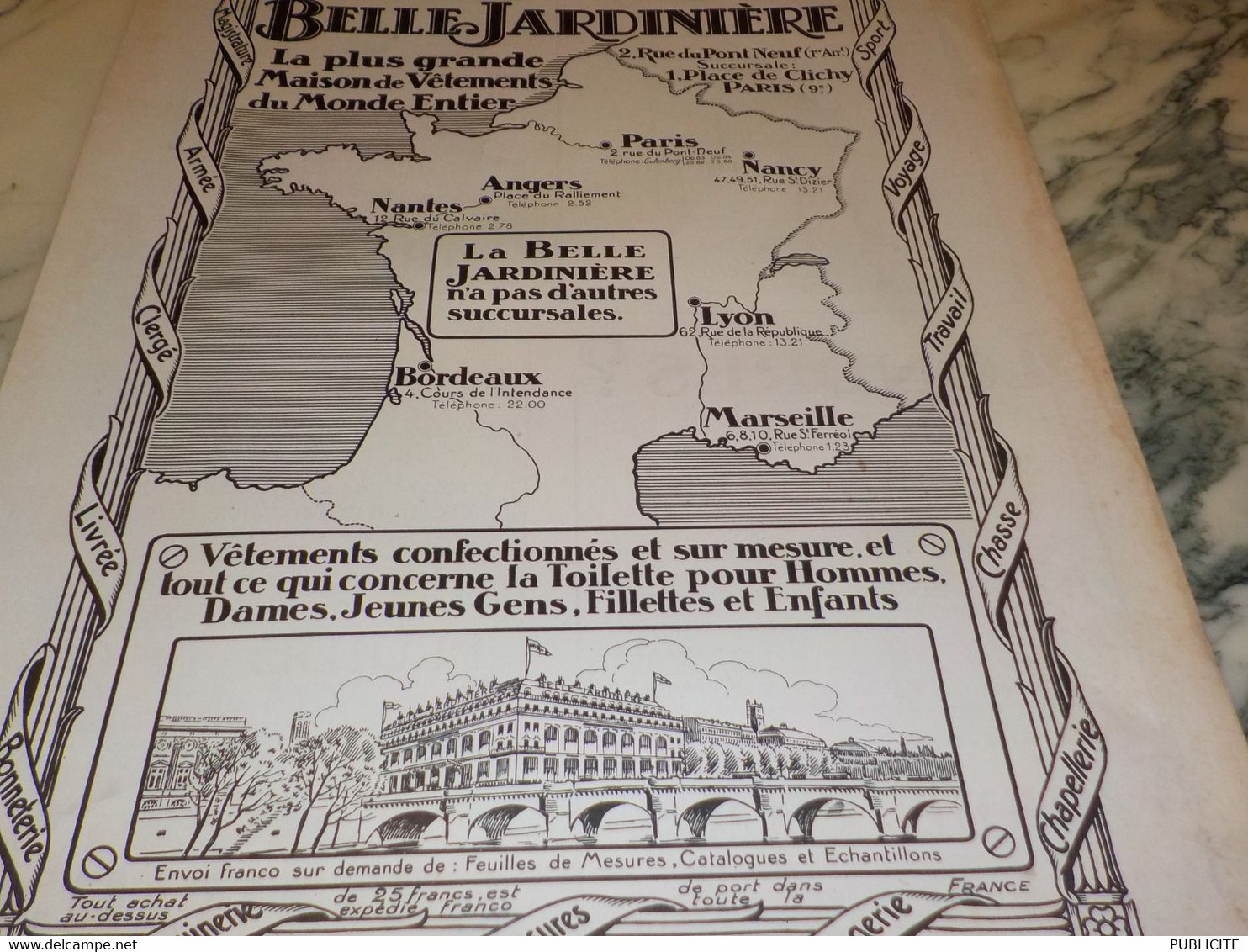 ANCIENNE PUBLICITE LES GRANDS MAGASIN  BELLE JARDINIERE  1922 - Autres & Non Classés