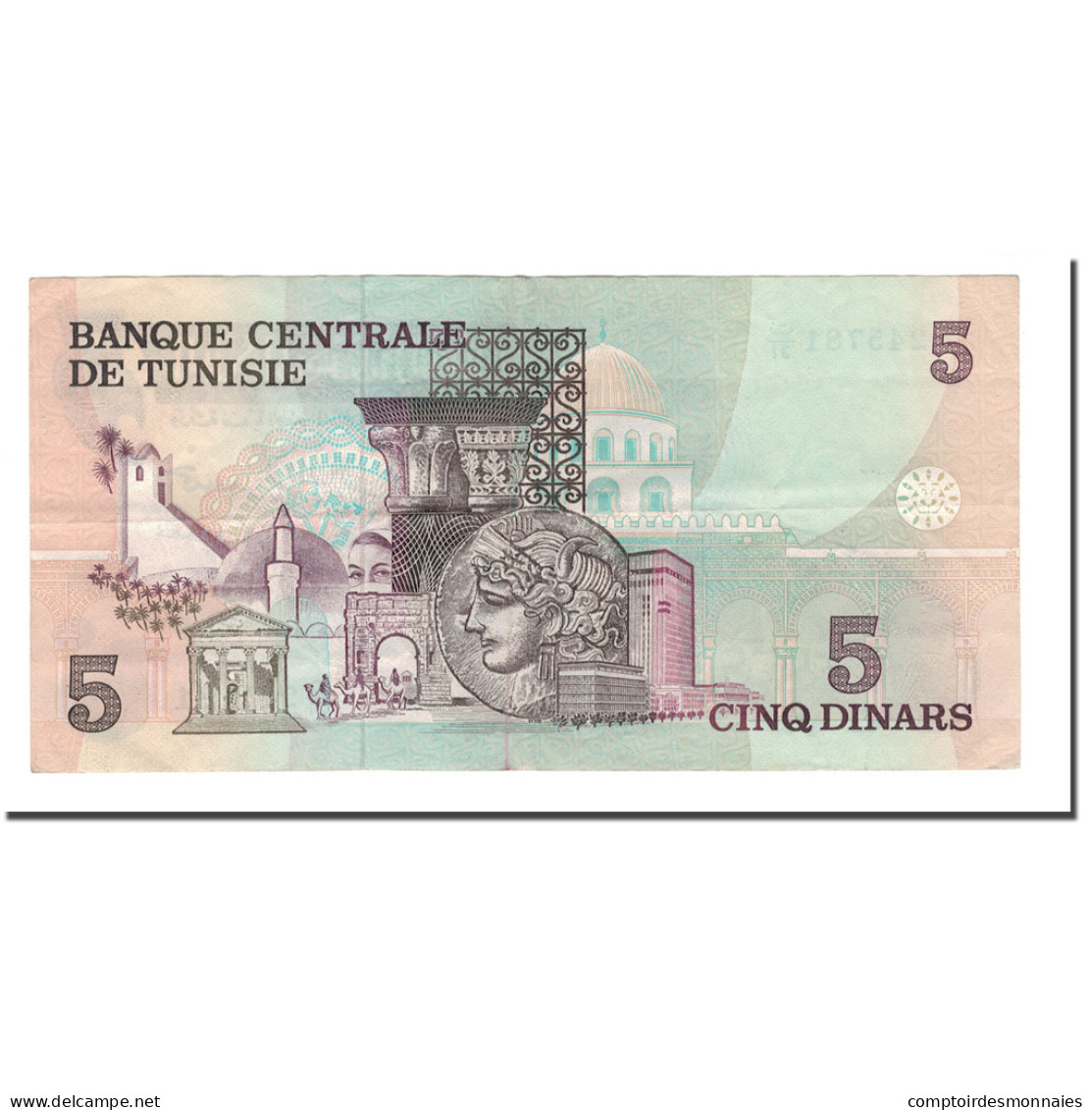 Billet, Tunisie, 5 Dinars, 1973, 1973-10-15, KM:71, TTB+ - Tunisie