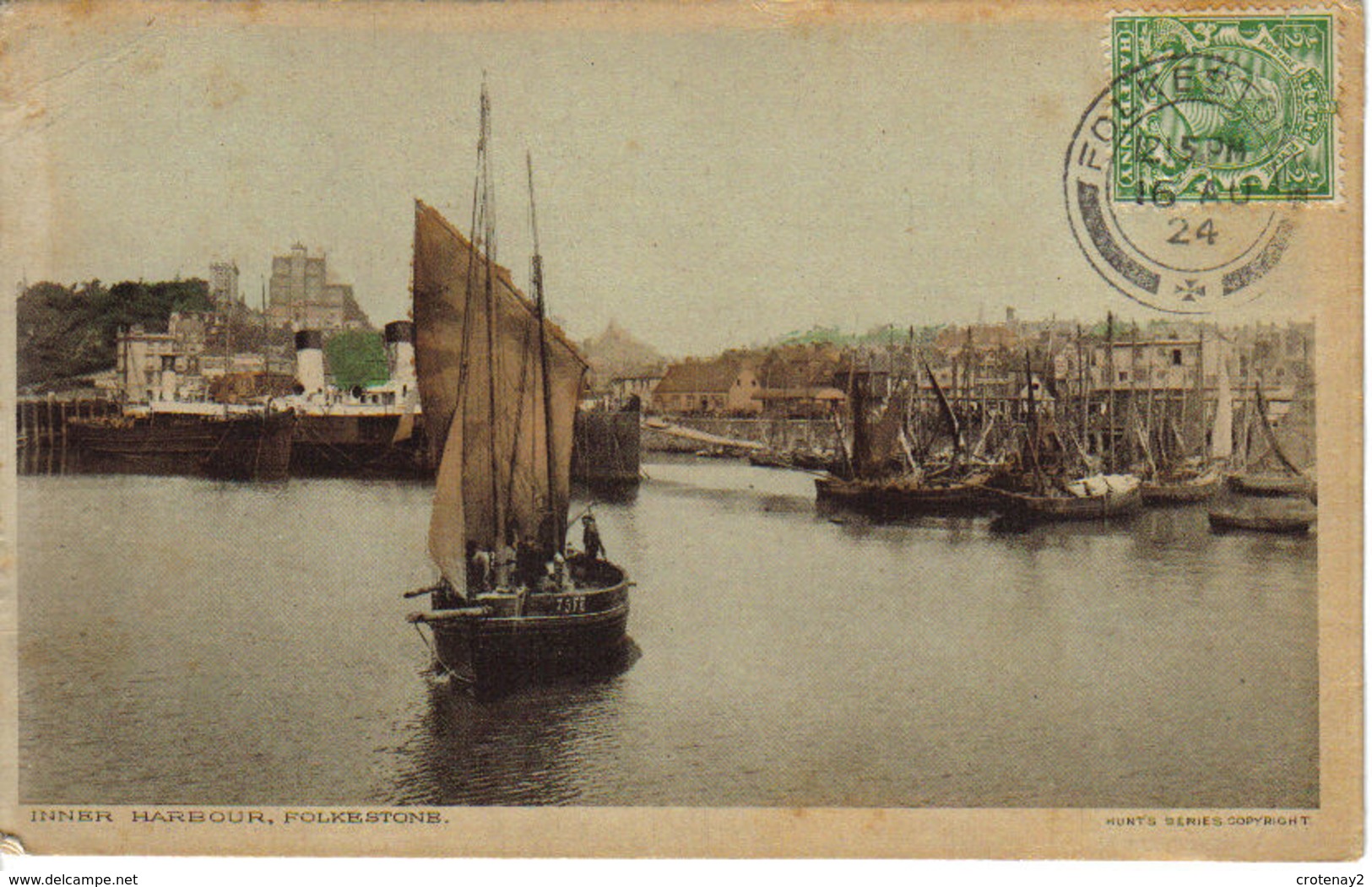 RU Angleterre England Kent Folkestone Inner Harbour Port Bateaux En 1924 Voilier De Pêche - Folkestone