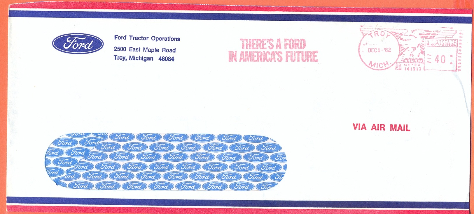 USA  Cover Cancel  EMA Farming Tractor There's A Ford In America's Future Troy 1982 - Landwirtschaft