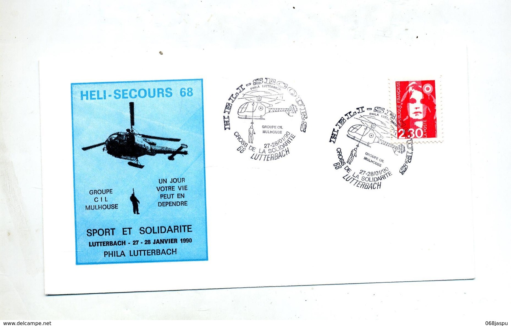 Lettre Cachet Lutterbach Heli-secours Theme Helicoptere - Cachets Commémoratifs