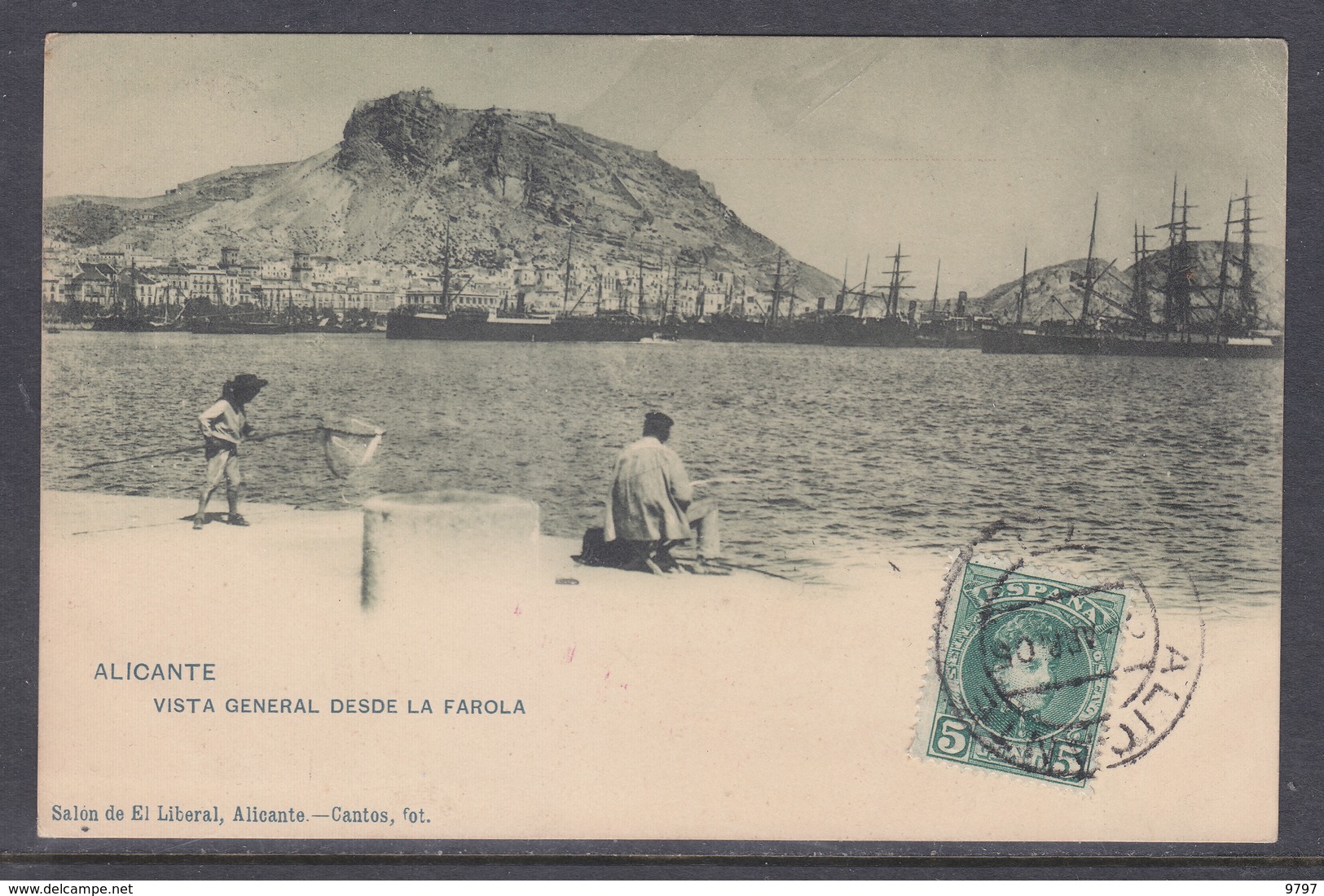 POSTAL ALICANTE CIRCULADA A FRANCIA EN 1906 "VISTA GRAL. DESDE LA FAROLA" HAUSER Y MENET SALON DEL LIBERAL. PRECIOSA VER - Alicante