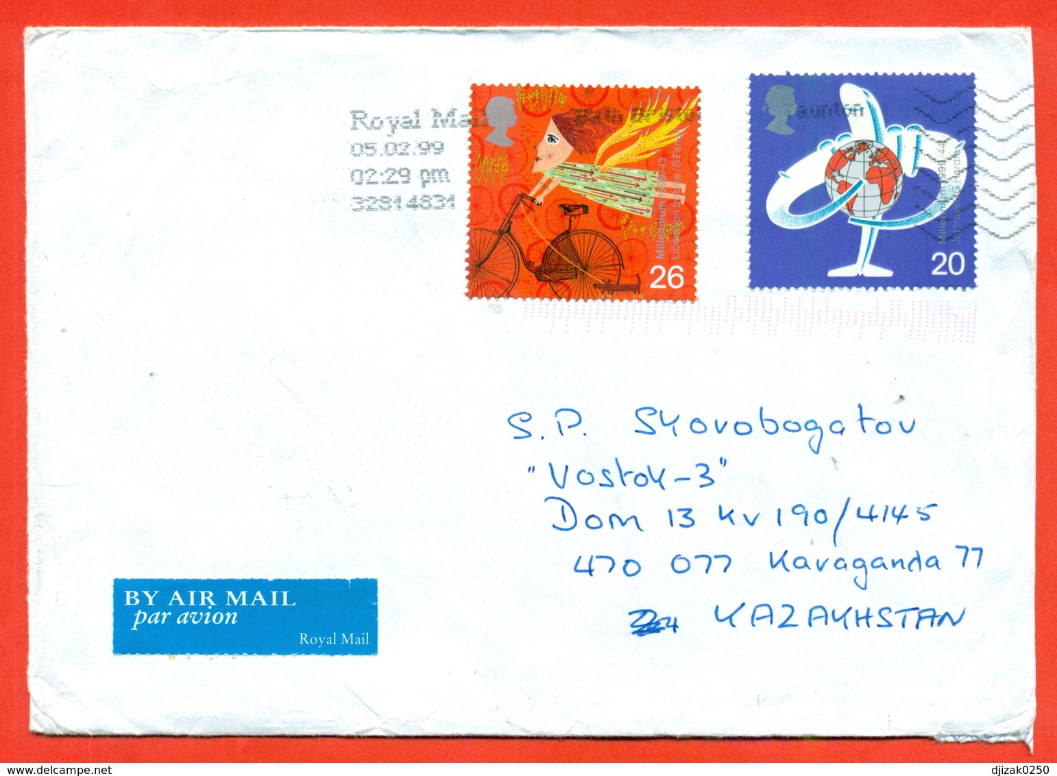 Great Britain 1999.Bicycle. The Envelope Passed Mail. Airmail. - Brieven En Documenten