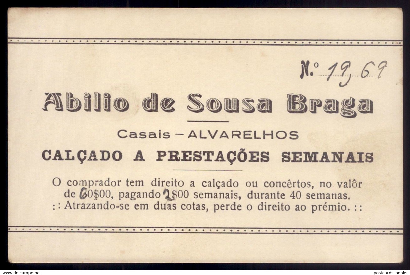 Cartão Publicidade De Loja SAPATEIRO Em CASAIS - ALVARELHOS - TROFA - PORTO. Old Advertising PORTUGAL - Portugal
