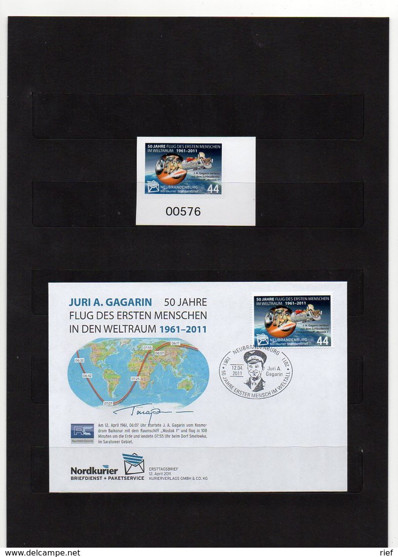 Deutschland, Privatpost, Nordkurier, 2011, Marke (sk) Und FDC, 50 J. Flug Juri Gagarin - Privatpost