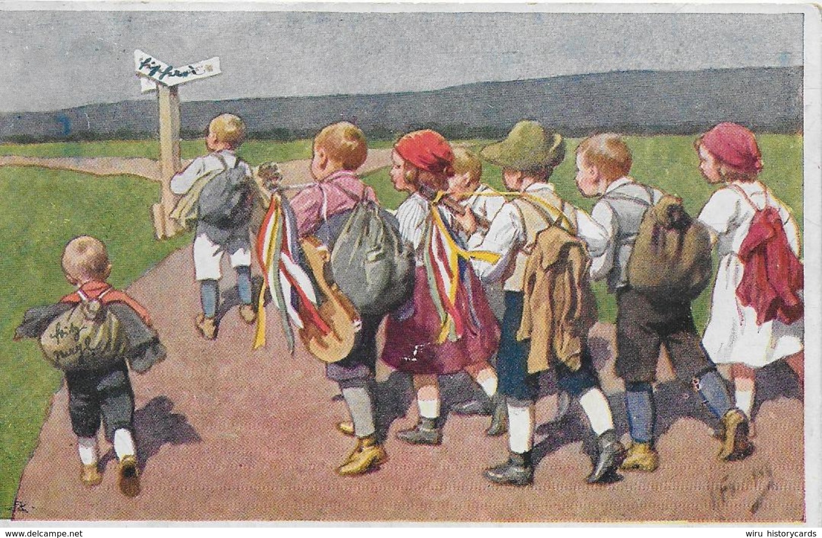 AK 0072  Kinder ( Wandertag ) - Künstlerkarte Von Freitag Um 1926 - Groupes D'enfants & Familles