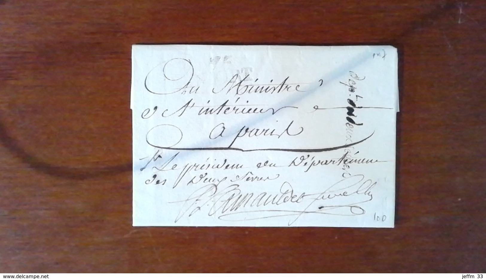 LETTRE AU MINISTRE DE LINTERIEUR - AN 7 REPUBLICAIN - 1799 - CACHET CURSIVE DEUX SEVRES - 1701-1800: Précurseurs XVIII